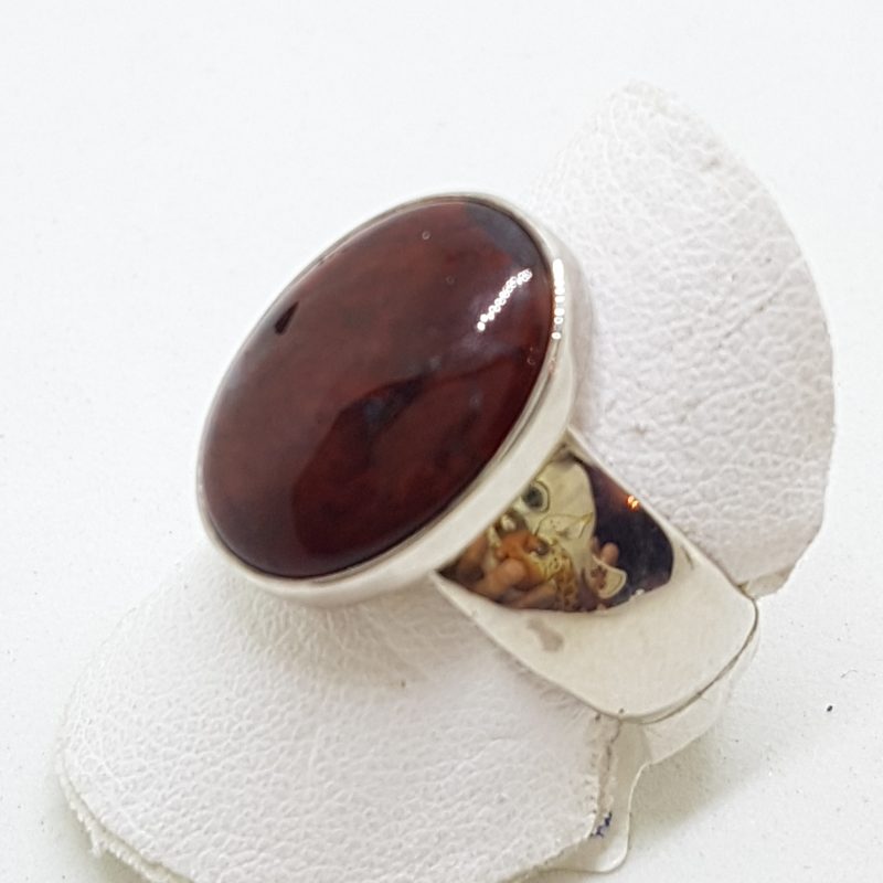 Sterling Silver Red Jasper on Wide Band Ring