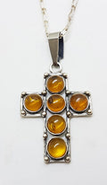 Sterling Silver Natural Amber Large Cross/Crucifix Pendant on Silver Chain