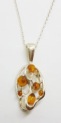 Sterling Silver Natural Amber Cluster Pendant on Silver Chain