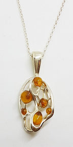 Sterling Silver Natural Amber Cluster Pendant on Silver Chain