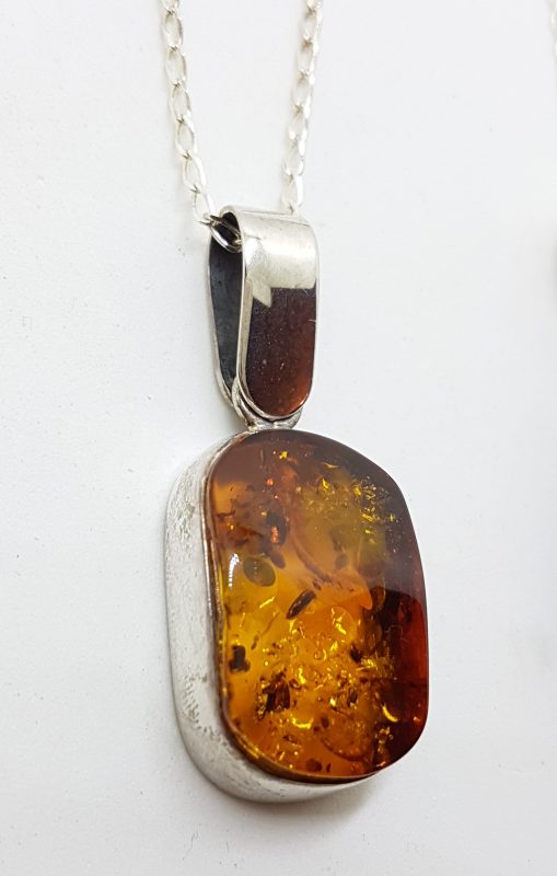 Sterling Silver Natural Amber Pendant on Silver Chain