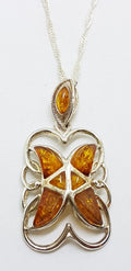 Sterling Silver Natural Amber Large Cluster Pendant on Silver Chain