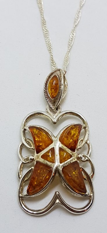 Sterling Silver Natural Amber Large Cluster Pendant on Silver Chain