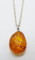 Sterling Silver Natural Amber Carved Pendant on Silver Chain