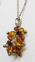 Sterling Silver Natural Multi-Colour Amber Grapes Cluster Pendant on Silver Chain