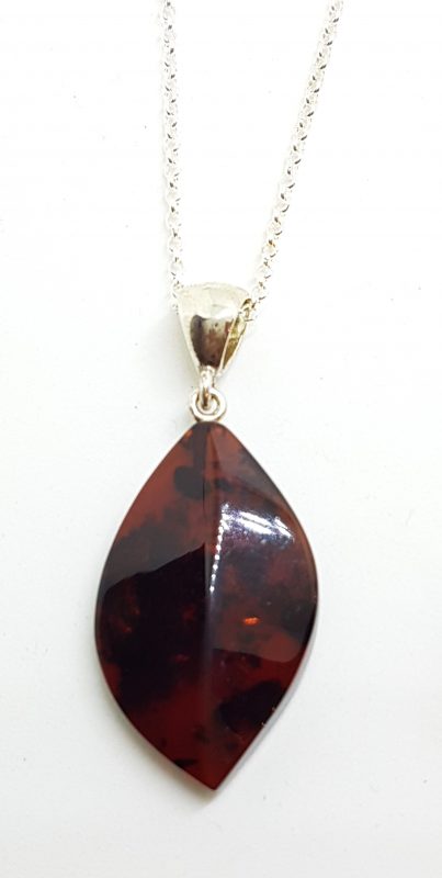 Sterling Silver Amber Leaf Shape Pendant on Silver Chain