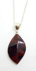 Sterling Silver Amber Leaf Shape Pendant on Silver Chain