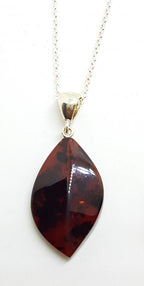Sterling Silver Amber Leaf Shape Pendant on Silver Chain