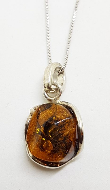 Sterling Silver Amber Chunk Pendant on Silver Chain