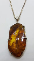 Sterling Silver Natural Amber Large Chunky Claw Set Pendant on Silver Chain