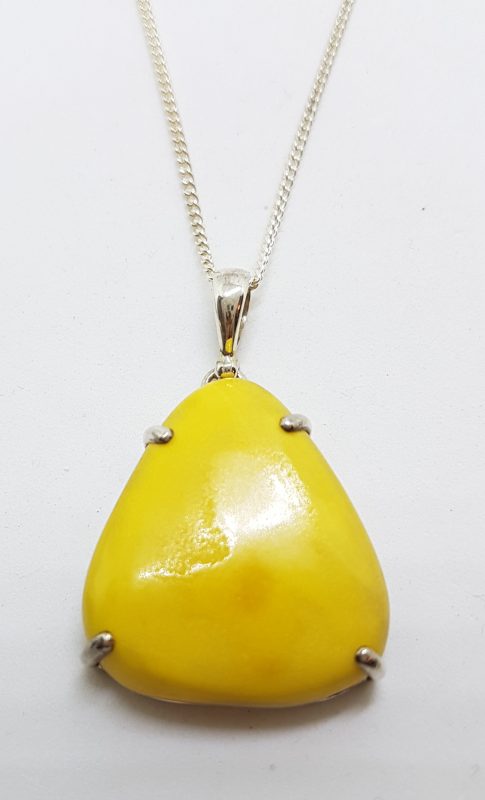 Sterling Silver Large Natural Butter Amber Pendant on Silver Chain
