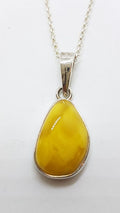 Sterling Silver Natural Butter Amber Pendant on Silver Chain