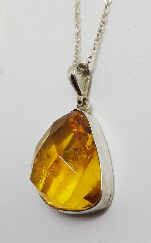 Sterling Silver Natural Faceted Amber Pendant on Silver Chain