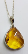 Sterling Silver Natural Faceted Amber Pendant on Silver Chain