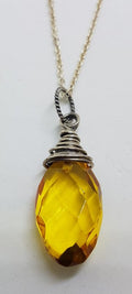 Sterling Silver Natural Amber Faceted Twist Top Drop Pendant on Silver Chain