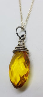 Sterling Silver Natural Amber Faceted Twist Top Drop Pendant on Silver Chain
