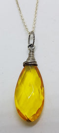 Sterling Silver Natural Amber Faceted Twist Top Drop Pendant on Silver Chain