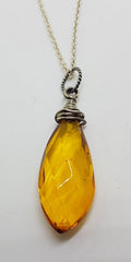 Sterling Silver Natural Amber Faceted Drop Pendant on Silver Chain