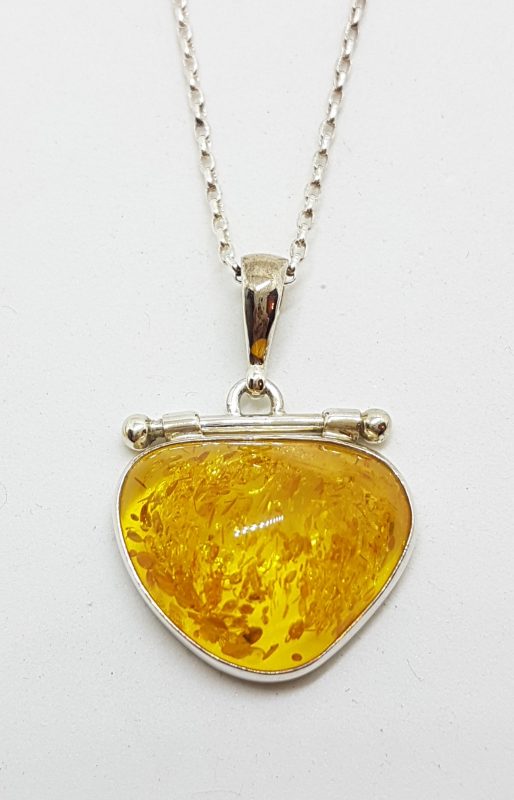 Sterling Silver Amber Hinged Pendant on Silver Chain