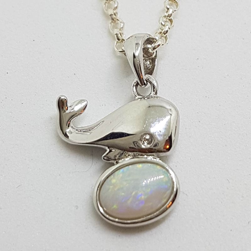 Sterling Silver White Opal Whale Pendant on Silver Chain