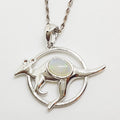 Sterling Silver White Opal Kangaroo in Circle Pendant on Silver Chain