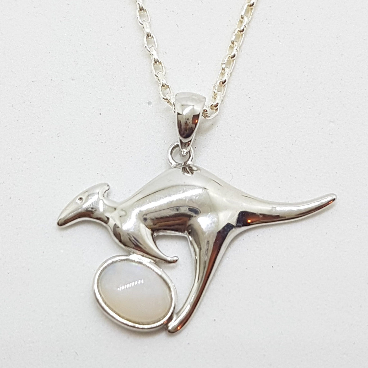 Sterling Silver White Opal Kangaroo Pendant on Silver Chain