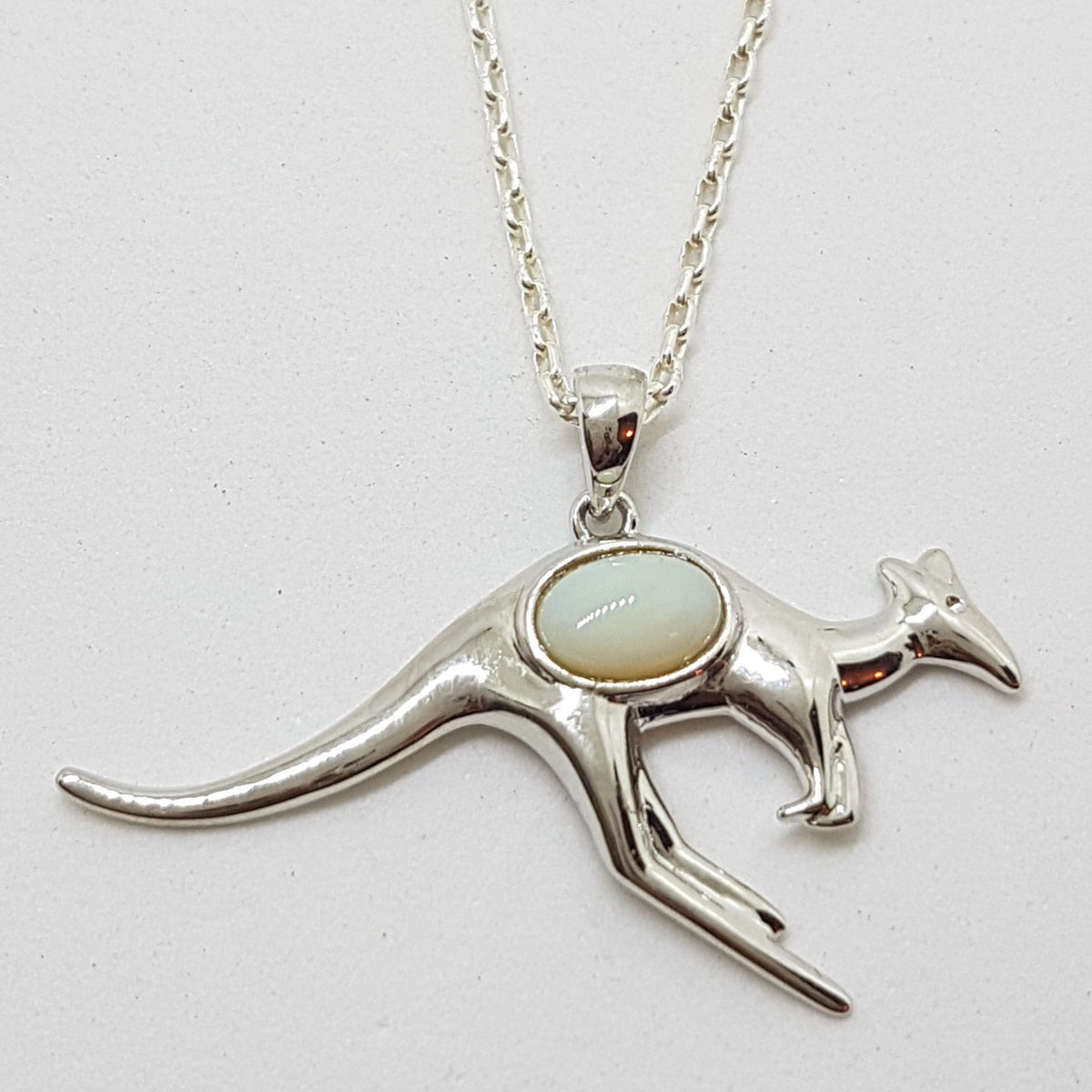 Sterling Silver White Opal Kangaroo Pendant on Silver Chain