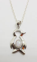 Sterling Silver White Opal Penguin Pendant on Silver Chain