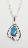 Sterling Silver Blue Opal in Twist Pendant on Silver Chain