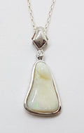 Sterling Silver White Opal Solid Pendant with Cubic Zirconia on Silver Chain