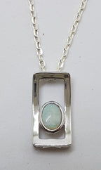 Sterling Silver White Opal Oval in Rectangular Pendant  on Silver Chain