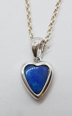 Sterling Silver Blue Opal Heart Pendant on Silver Chain