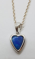 Sterling Silver Blue Opal Heart Pendant on Silver Chain