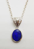Sterling Silver Blue Opal &amp; Cubic Zirconia Drop Pendant on Silver Chain