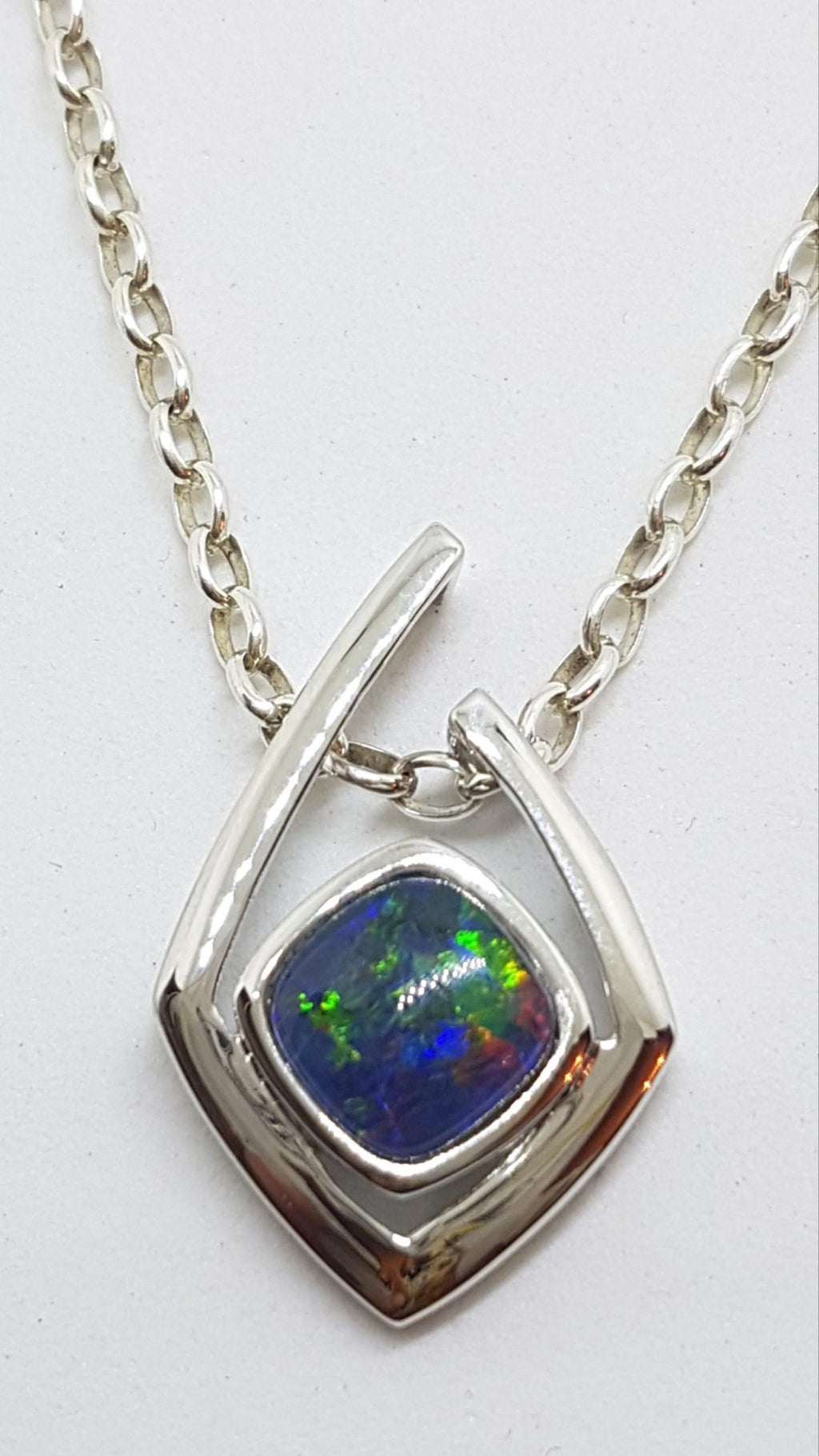 Sterling Silver Blue Opal Angular Pendant on Silver Chain