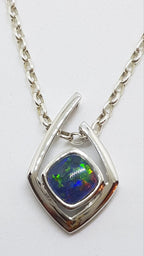 Sterling Silver Blue Opal Angular Pendant on Silver Chain
