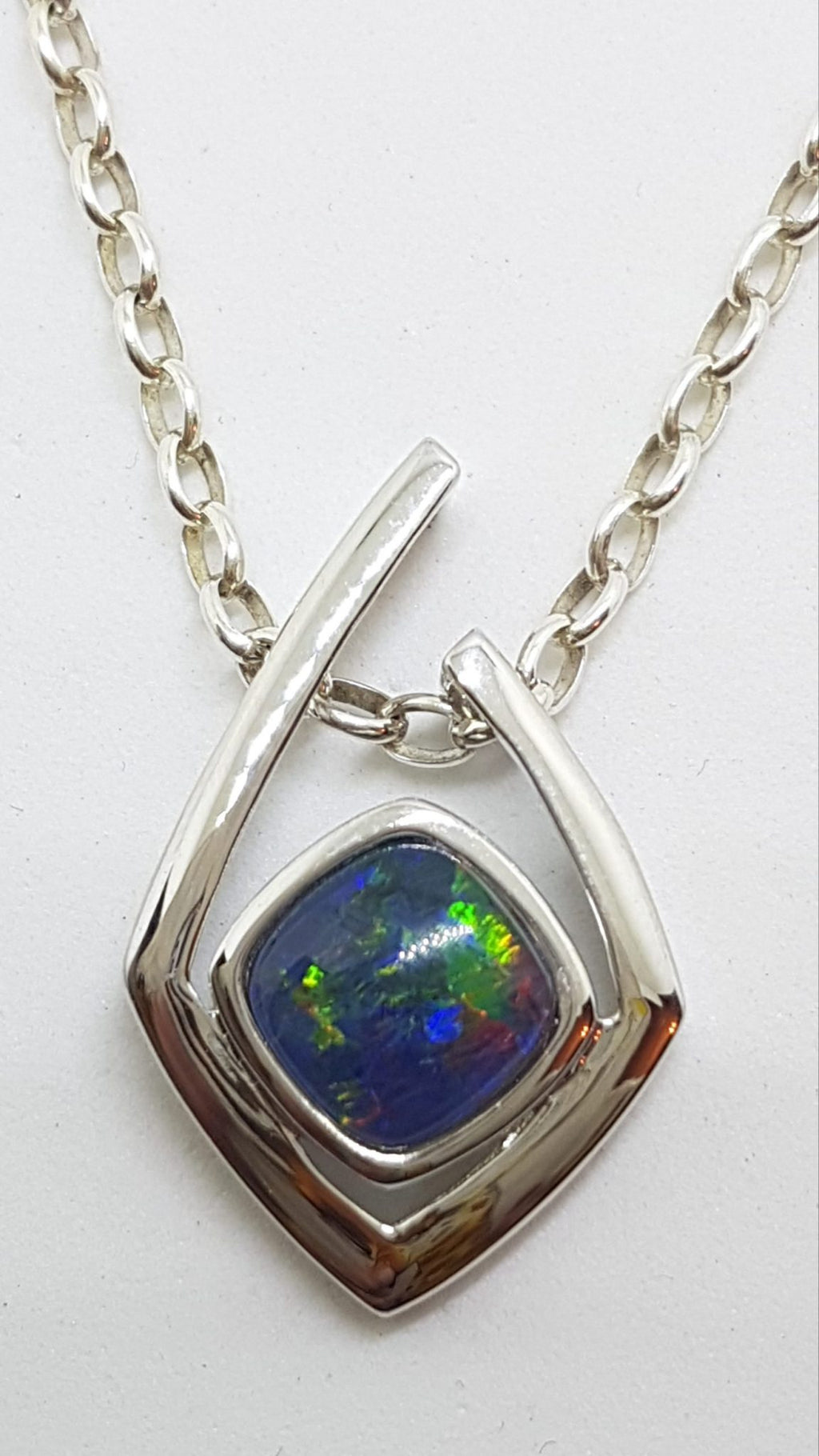 Sterling Silver Blue Opal Angular Pendant on Silver Chain