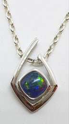 Sterling Silver Blue Opal Angular Pendant on Silver Chain