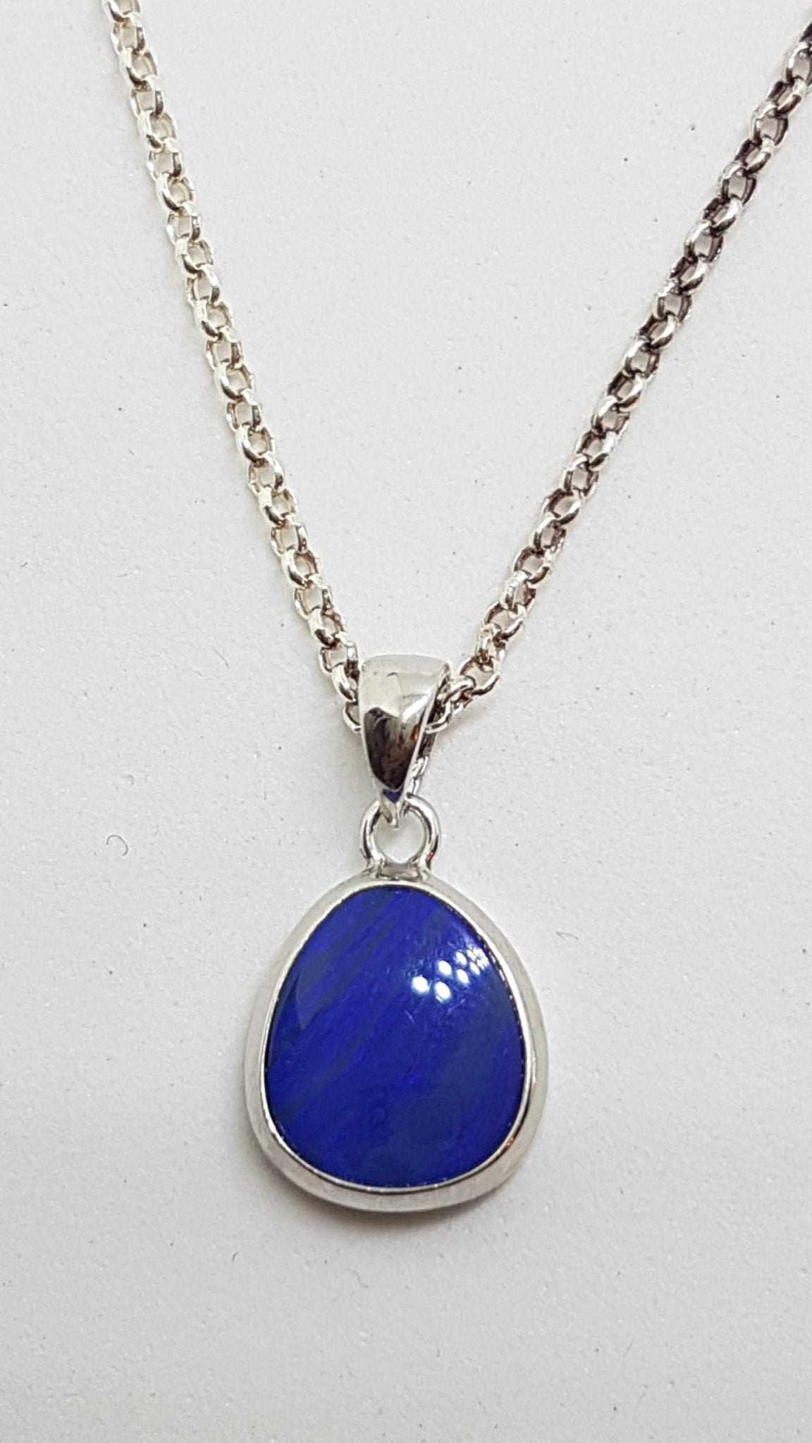Sterling Silver Blue Opal Pendant on Silver Chain