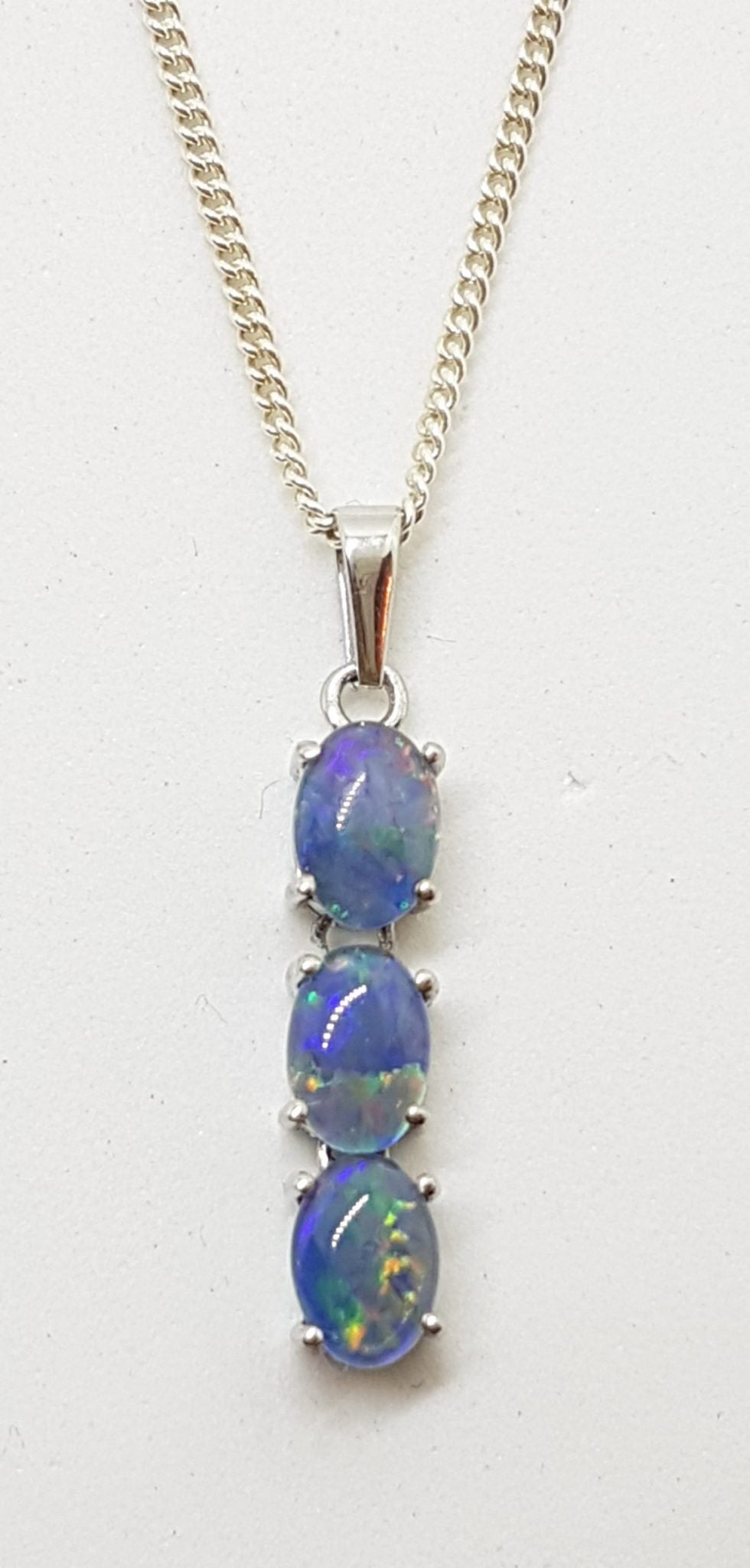 Sterling Silver Blue Opal Drop Pendant on Silver Chain
