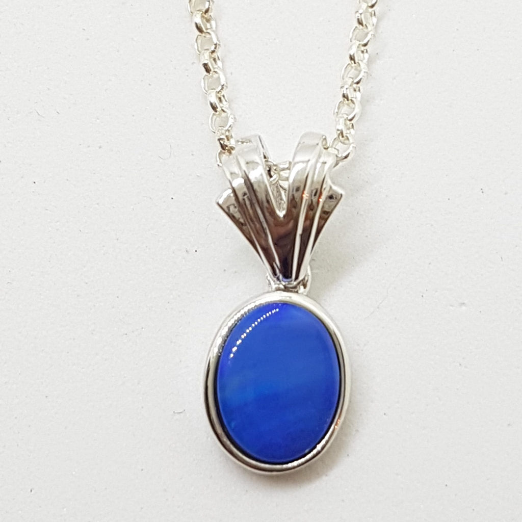 Sterling Silver Blue Opal Drop Pendant on Silver Chain