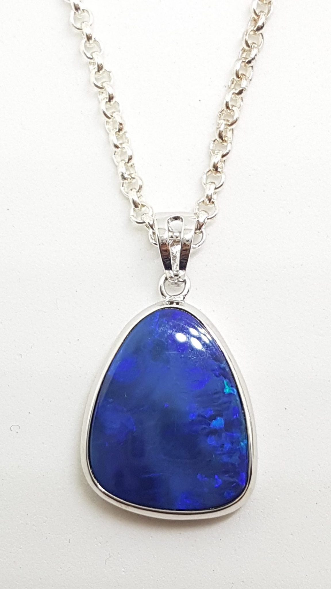 Sterling Silver Blue Opal Pendant on Silver Chain