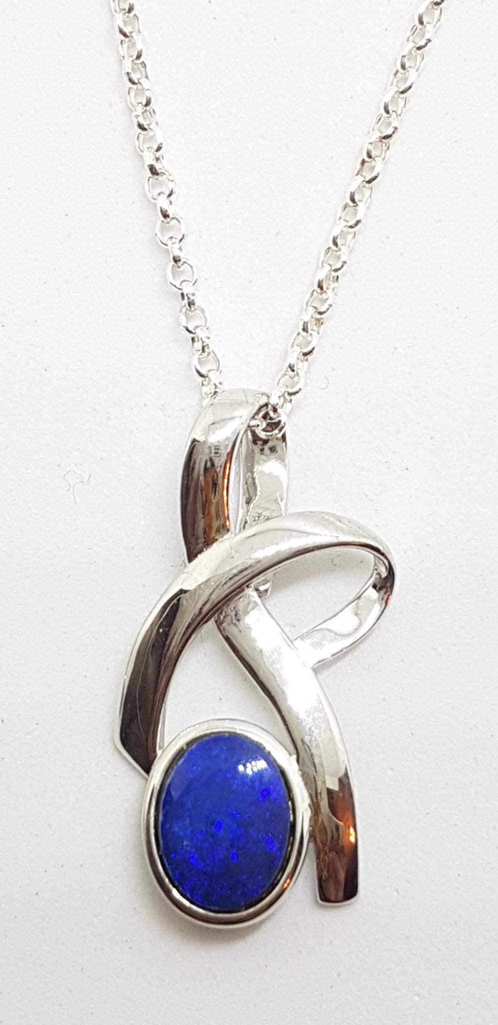 Sterling Silver Blue Opal Twist Pendant on Silver Chain