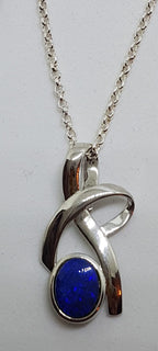 Sterling Silver Blue Opal Twist Pendant on Silver Chain
