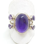 Sterling Silver Cabachon &amp; Faceted Amethyst Cluster Ring