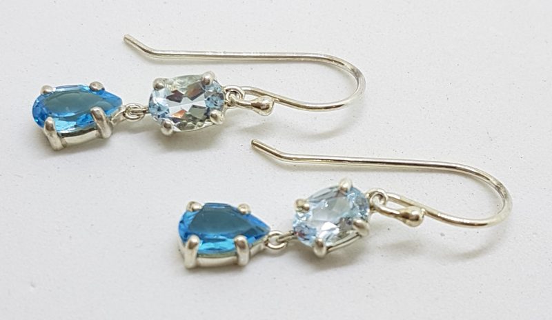 Sterling Silver Blue Topaz Long Drop Earrings