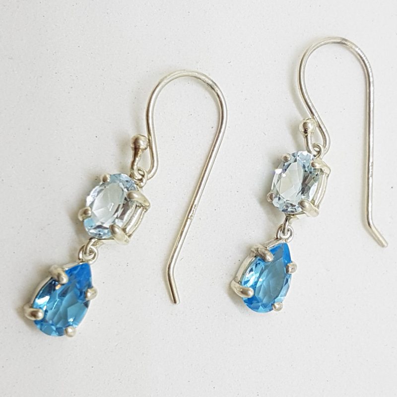 Sterling Silver Blue Topaz Long Drop Earrings