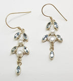 Sterling Silver Blue Topaz and Pearl Long Leaf Design Drop Earrings