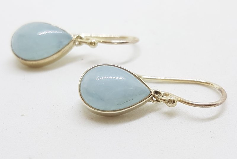 Sterling Silver Aquamarine Bezel Set Teardrop Earrings