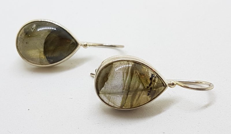 Sterling Silver Long Labradorite Teardrop Earrings
